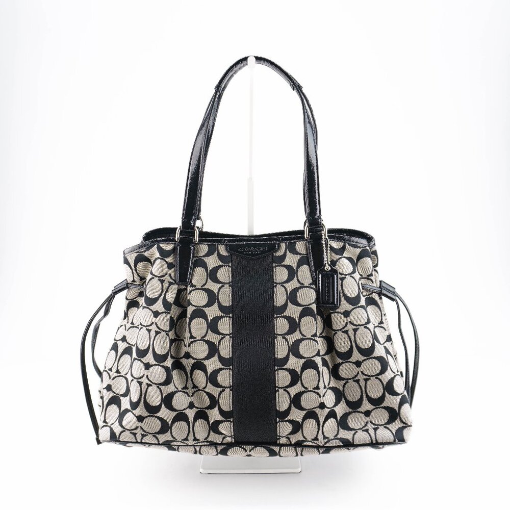 Coach Signature Canvas Tote Bag in Black and Cream